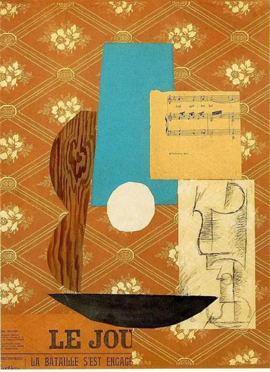 毕加索 Picasso - 吉他、乐谱与酒瓶 Guitar, Sheet music and Wine glass