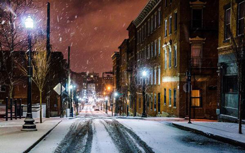 美国俄亥俄州辛辛那提的街头雪景