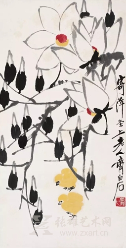 齐白石《玉兰双吉图》