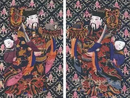 天津杨柳青 加官进禄招财进宝文门神