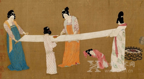 《捣练图》是中国唐代名画，唐代画家张萱之作。画作原属圆明园收藏。1860年火烧圆明园后被掠夺并流失海外，现藏美国波士顿博物馆。
