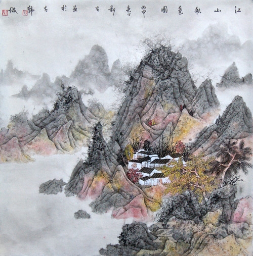 陈新生 |《江山秋色图》| 68x68cm 斗方 | 工笔重彩 | 2016年