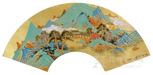 陈新生 |《青山绿水》| 58x37cm 扇面 | 2014年