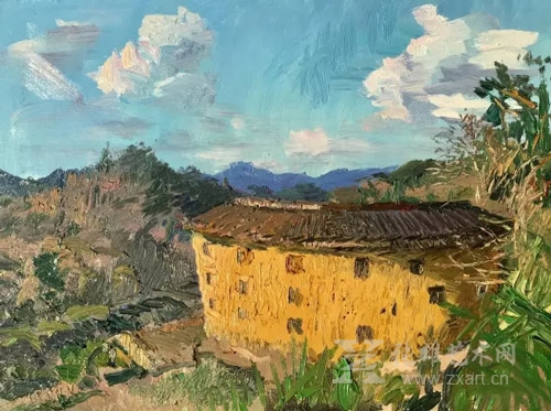 《暖阳映土楼》60x80cm  张路江 2017年 