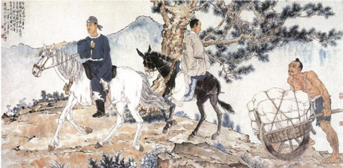   徐悲鸿《六朝人诗意图》，水墨设色纸本作品, 1939年作。101 x 202 cm