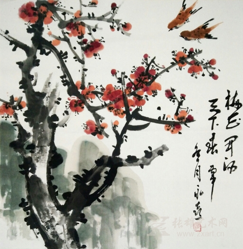 沈永喜国画作品：春梅 2016年