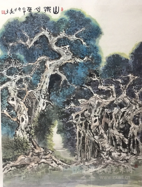 沈建文参展作品《山乡夜色》