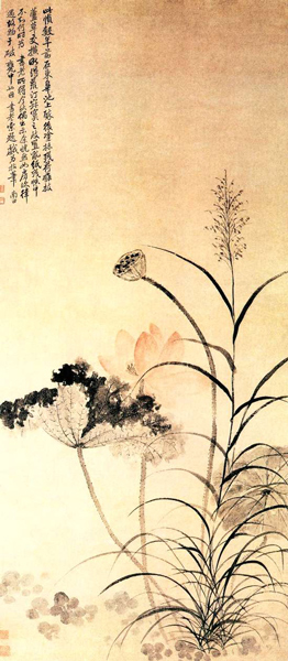恽寿平《荷花芦草图》·清代·纸本设色·131.3×59.7cm