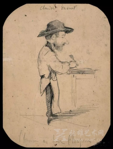 克劳德·莫奈《小礼帽》  漫画 1855-1856年 19.8×14.9cm