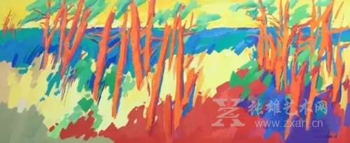 《阳光、海湾、树林》油画100×240cm