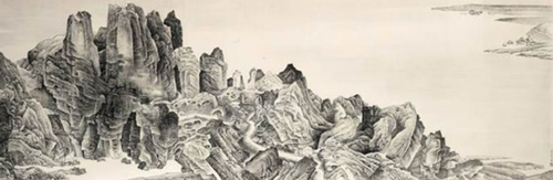 刘丹（1953年生）《烟山万壑拟李唐笔意》，2004年作，水墨纸本，121.9 x 365.8 公分 估价：400万至600万港元/520，000至775，000美元