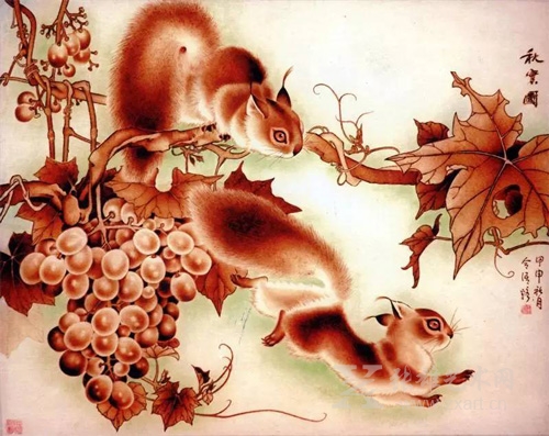 传统木板烙画《秋实图》