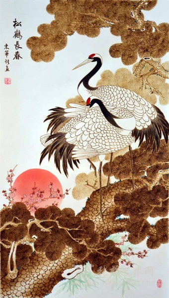 套彩丝绢烙画烙画《富贵长春》
