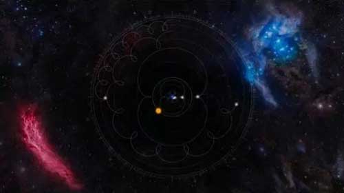      陈滢如《超星鉴定II：关于托勒密和哥白尼两大世界体系的对话（录像定格）》，装置艺术，2016年