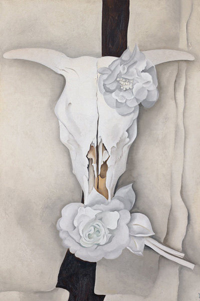  乔治亚·欧姬芙，《带布玫瑰的牛骷髅》，1931年，芝加哥艺术学院
