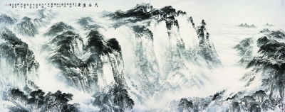 大岳涌云（国画） 239×600厘米 2016年 许钦松