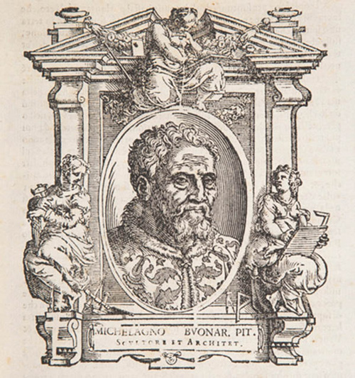Cristoforo Coriolano，米开朗基罗肖像，1568年出版瓦萨里“生活的艺术家”