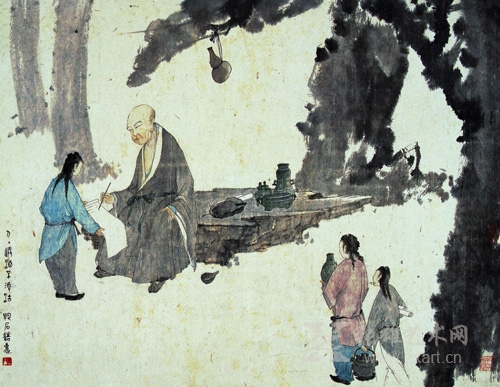 傅抱石《人人送酒不曾沽》（1945）