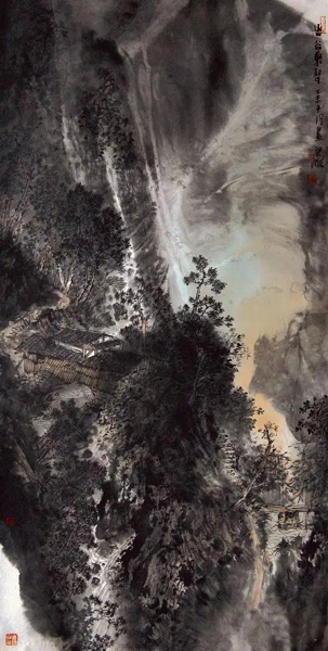 《出谷泉声》纸本设色 138×68 2016年