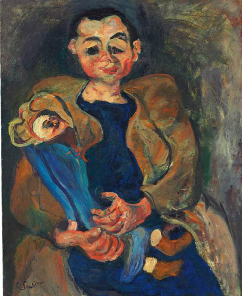 柴姆?苏丁《抱着娃娃的女人》 油彩 画布 80.8 x 65.1 cm 