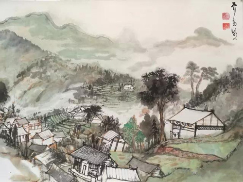 惠天行 夯沙写生之一  纸本水墨设色  39cm×53cm