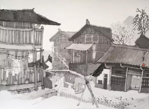 任宇华 夯沙写生之一  纸本水墨设色  39cm×53cm