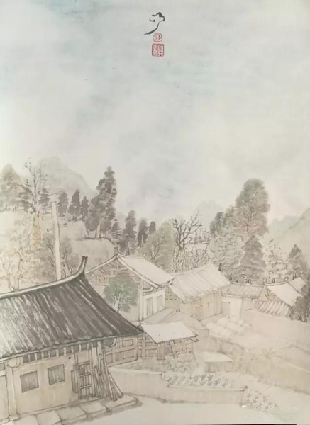 蒋基云 夯沙写生之一  纸本水墨设色  39cm×53cm