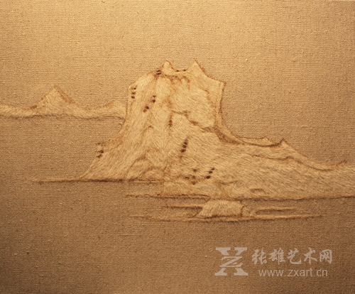  《布面山水系列--秋亭嘉树图 》 麻布50×60cm  2016