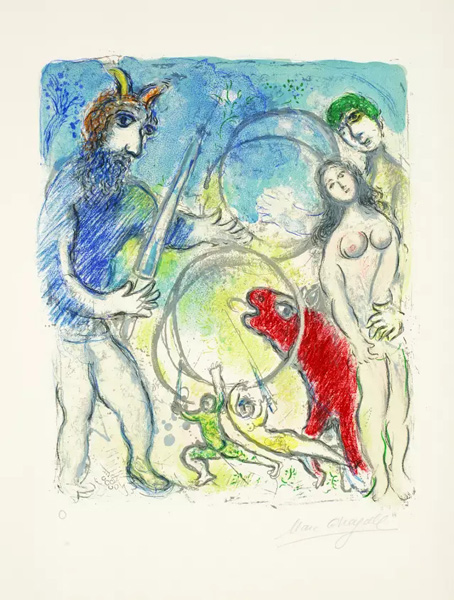 马克·夏加尔  美国柏文画廊 | 麻胶版画 . 在神的土地上  22.9 x 18.1 cm  1984年