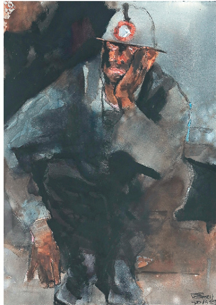 周刚（中国美术学院） 蜷坐在枕木上的矿工老罗 105×75cm