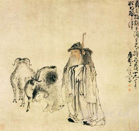 清 黄慎  苏武牧羊图  28×47.4cm   纸本  上海博物馆藏