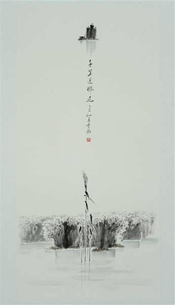　《千里送鹅毛》雪鸿100X50cm纸本水墨2016