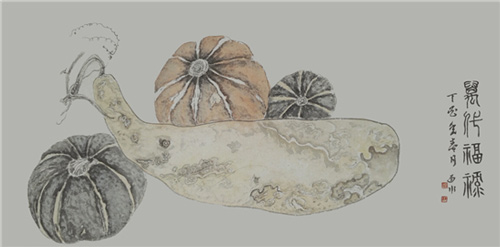 《万代福禄》白承玲 纸本设色，45x100cm  2017