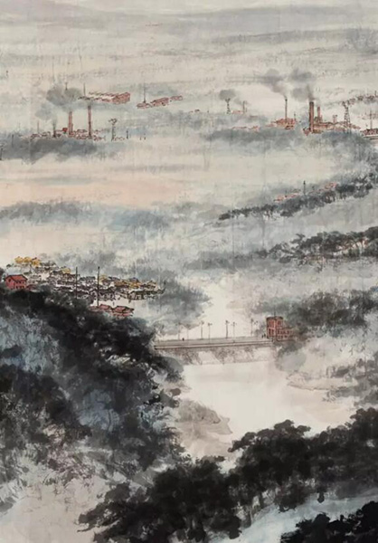 傅抱石《茅山雄姿》局部