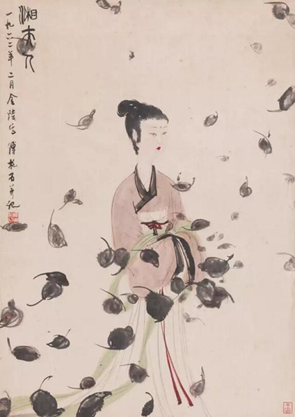 傅抱石 湘夫人立轴 设色纸本  80.9×57 cm