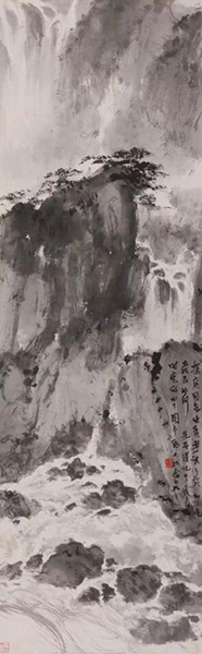 傅抱石 飞泉图立轴 设色纸本  145×47 cm