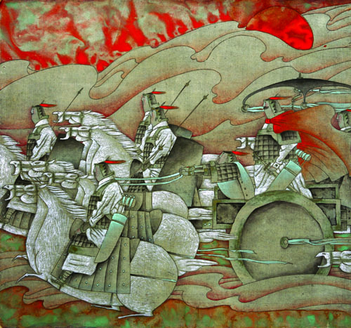 《三国故事--关羽》 38X35cm  纸本重彩工笔画  1992年