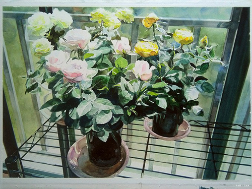 华剑峰丨欧洲月季丨水彩.粉画丨75×52CM丨2017年