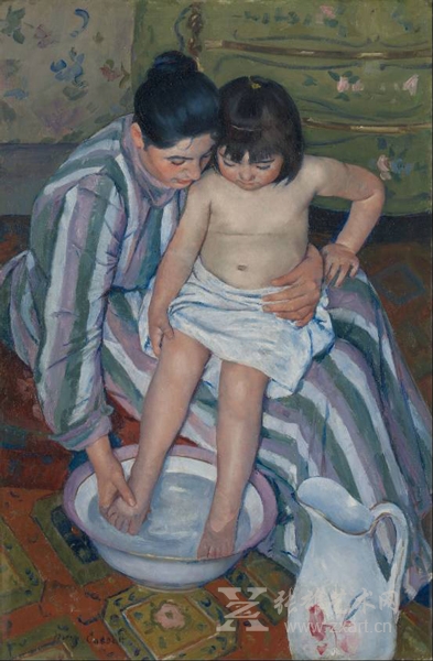 《洗澡》1891-1892年，66.04×99.06cm，芝加哥艺术学院藏