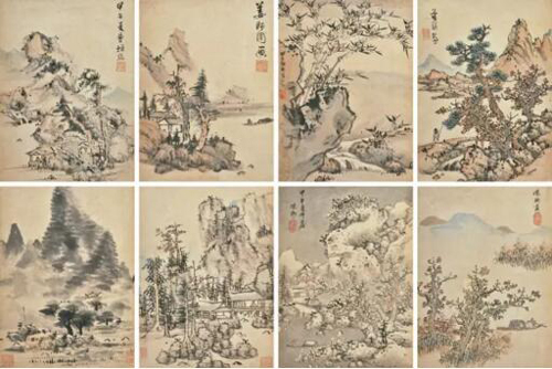 蓝瑛、姜泓等 山水册 册页（八开） 设色纸本  23 × 17 cm
