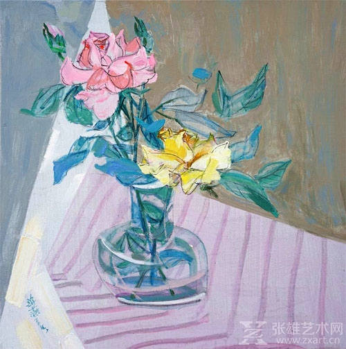王海燕-《花和瓶》50x50cm-2016年7月-布面油彩