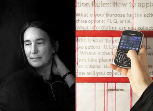 左：Jenny Holze。图片：NandaLanfranco。右：艺术家不可或缺的黑莓手机。图片：致谢艺术家