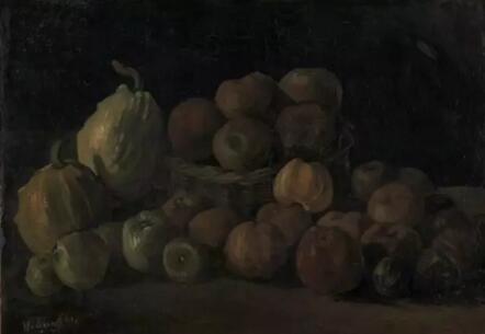 Still life with apples and pumpkins September 1885 Nuenen，oil on canvas，59.0 x 84.5 cm、F 106, JH 936   Kröller-Müller Museum, Otterlo (KM 102.578)，© Kröller-Müller Museum