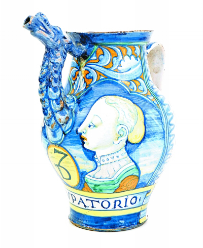   执壶。16世纪中期，阿布鲁佐大区卡斯泰利镇的庞贝工坊作品。