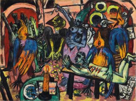 © DACS 2017 马克斯・贝克曼(1884-1950) 《鸟的地狱》 油彩 画布 120 x 160.5 cm. 1937至1938年作 成交价：英镑 36,005,000 印象派及现代艺术晚间拍卖，伦敦， 2017年6月