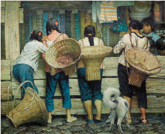 朱毅勇 山村小店 布面油画 132×160cm 1981年 中国美术馆藏