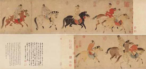 ▲任仁发《五王醉归图卷》，苏宁集团3.036亿元拍得