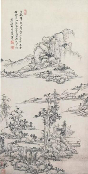 清  王原祁 《仿倪瓒山水》 水墨纸本 立轴 95.3 x 48.3 cm. 估价：美元 60,000 - 80,000