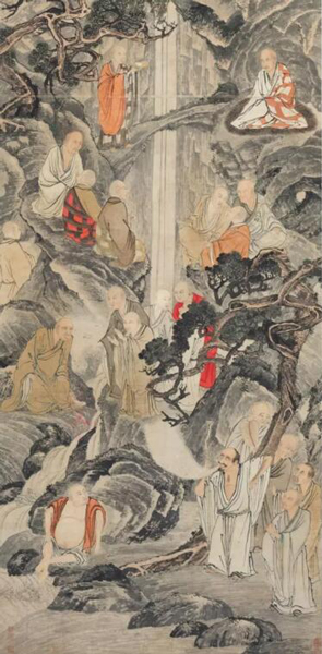 明  丁云鹏/盛茂烨 《罗汉》 设色纸本 立轴 两幅 每幅：204.8 x 101 cm. 估价：美元 200,000 - 400,000