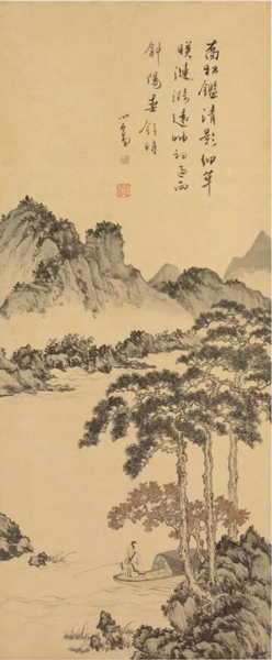 溥儒 《渔夫》 设色纸本  立轴 99.2 x 40.7 cm. 估价：美元 18,000 - 25,000